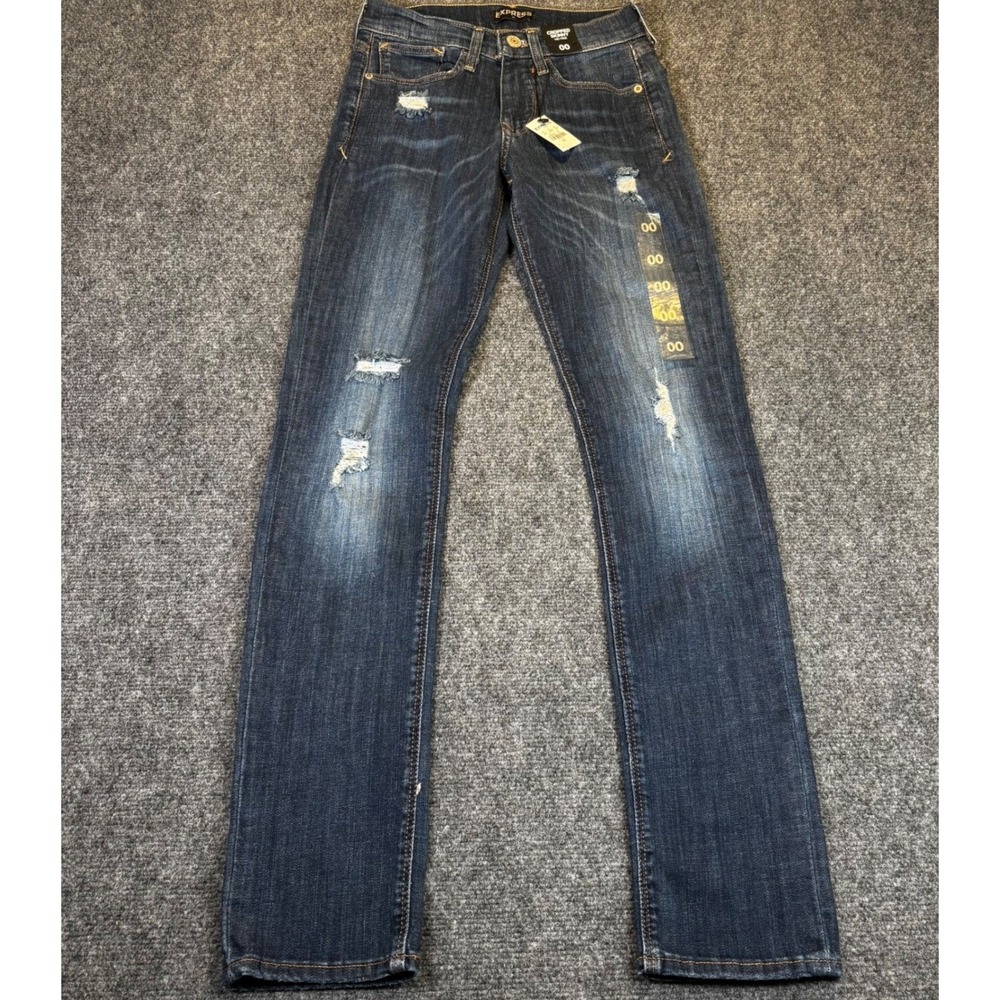 NEW Expressâ Cropped Skinny Mid Rise Distressed Jeans Dark Wash Women's Size 00
